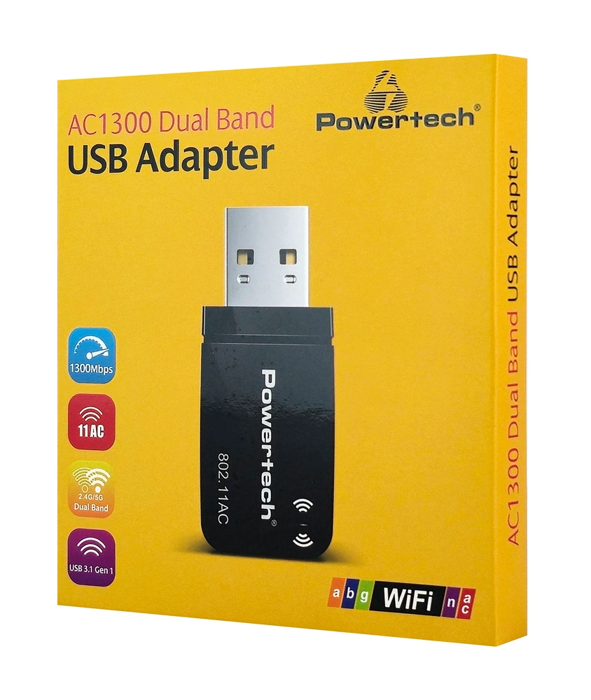 POWERTECH ασύρματος USB αντάπτορας δικτύου PT-1450, 1300Mbps dual band WiFi - Image 2