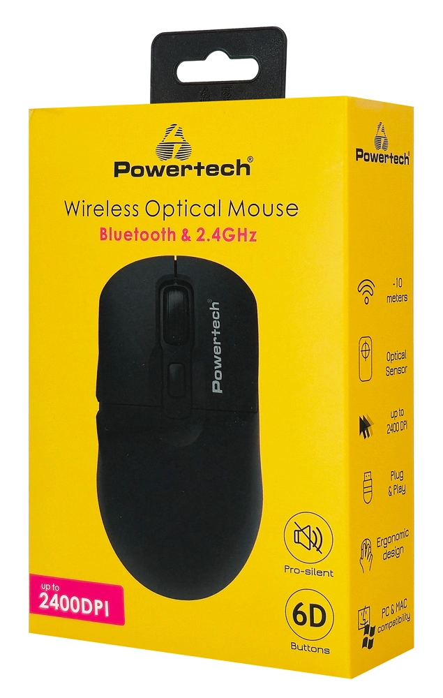 POWERTECH ασύρματο ποντίκι PT-1543, 2.4GHz & Bluetooth, έως 2400DPI, αθόρυβο, μαύρο - Image 4